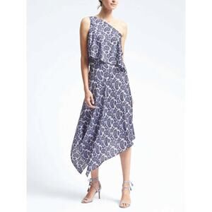 Banana Republic Women's Blue Paisley One Shoulder Asymmetrical Hem Dress Size 6